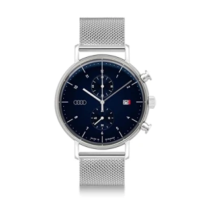Abbildung von Audi collection 3102200300 Chronograph Uhr Armbanduhr Ringe Logo Herren, Silber/blau