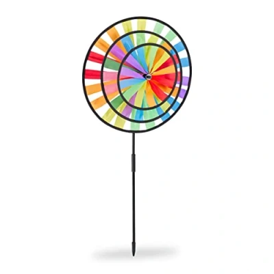 Abbildung von Relaxdays Windrad, Gartenstecker im Regenbogen Design, Kinder, für Balkon oder Terrasse, HBT: 73,5 x 35,5 15 cm, bunt