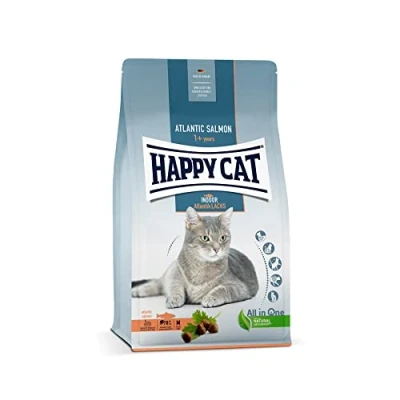 Abbildung von Happy Cat 70588 Indoor Adult Atlantik Lachs Katzen Trockenfutter für ausgewachsene und Kater 1,3 kg Inhalt
