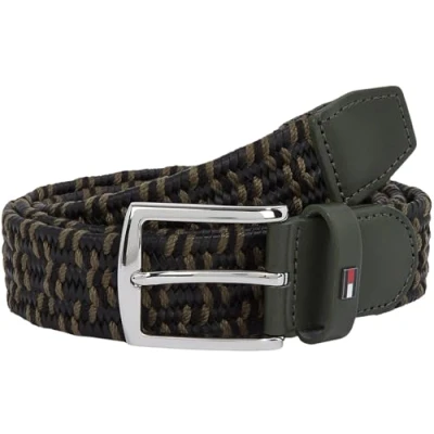 Abbildung von Tommy Hilfiger Herren Gürtel Denton Elastic Leather 3,5 cm Geflochten, Mehrfarbig (Black/Army Green), 115