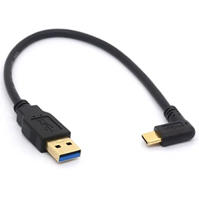 Abbildung von USB Typ C Verlängerungskabel, vergoldet, 3.0 Stecker auf 90 Grad nach Oben gerichteter Winkel, Kabel, Daten /Sync und Ladekonverter Adapter, 25 cm