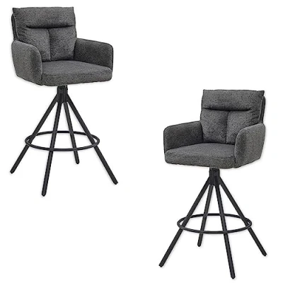 Abbildung von Stella Trading Sofia Barhocker 2er Set, Grau Bequeme Barstühle mit Lehne für Ihr Wohn &amp; Esszimmer 54 x 103,5 58 cm (B/H/T)
