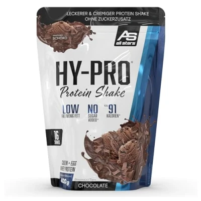 Abbildung von ALL STARS Hy Pro Proteinpulver Cremiger Protein Shake mit 4 hochwertigen Proteinkomponenten premium Pulver ca. 20 g Eiweiß/Portion 400g (Schokolade)