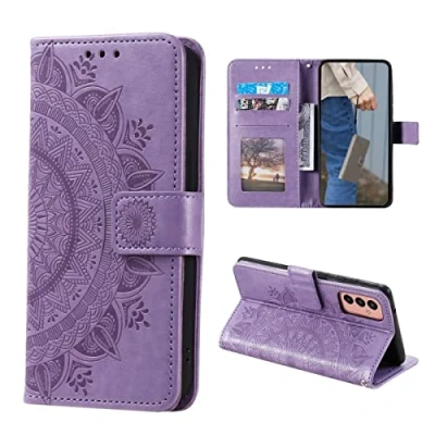Abbildung von CoverKingz Handy Tasche kompatibel mit Samsung Galaxy A14 4G/5G Handycase Kartenfach Handyschutzhülle Cover Smartphonehülle klappbar Motiv Mandala Lila