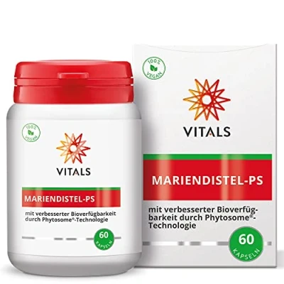 Abbildung von Vitals Mariendistel PS 60 Kapseln zur Unterstützung der Lebergesundheit. Mit Siliphos &amp; Phosphatidylcholin für optimale Bioverfügbarkeit. Hauptzutaten: Mariendistelextrakt.