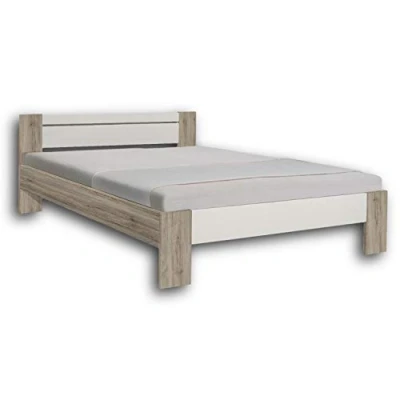 Abbildung von Stella Trading Vega Stilvolles Futonbett 140 x 200 cm Komfortables Jugendzimmer Doppelbett in Eiche San Remo Optik, weiß 145 61 204 (B/H/T)
