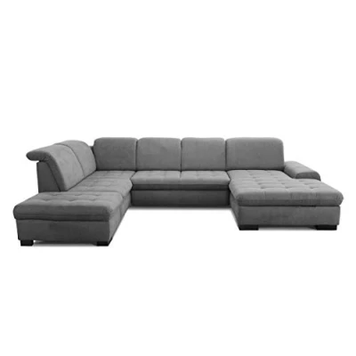Abbildung von CAVADORE Wohnlandschaft Lexi / Große U Form mit XXL Longchair rechts und Kopfteilverstellung Leichte Fleckenentfernung dank Soft Clean 329 x 82 99 224 Flachgewebe: Grau