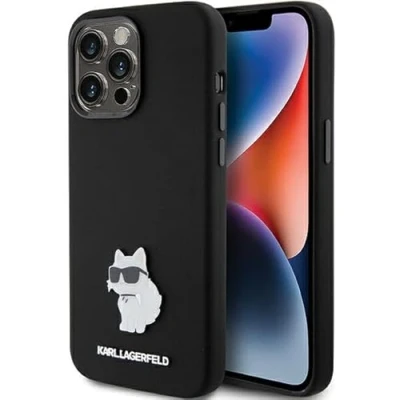 Abbildung von Karl Lagerfeld KLHCP15LSMHCNPK Hülle für iPhone 15 Pro 6.1&quot; Schwarz Silicone Choupette Metal Pin