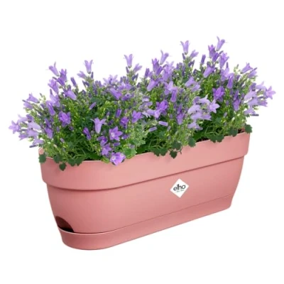 Abbildung von elho Vibia Campana Balkonkasten 50 mit Wasserreservoir Blumentopf Balkon 100% recyceltem Plastik Ø 49.0 x H 17.0 cm Rosa/Puderrosa