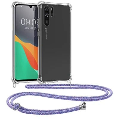 Abbildung von kwmobile Necklace Case kompatibel mit Huawei P30 Pro Hülle Silikon Cover Handykette Band Handyhülle Lavendel Violett Hellblau Transparent