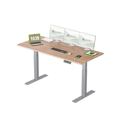 Abbildung von E.For.U® Höhenverstellbarer Schreibtisch 180x80 cm, 2 Motoren, Stabiler Höhenverstellbar Elektrisch Mit Fach Teleskop, 4 Memory Steuerung, Tischplatte (Silber + Nussbaum)