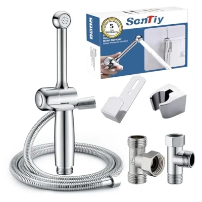 Abbildung von bidet handbrause mit Schlauch, SonTiy 7.9&quot; Messing WC Einstellbarem Druck G1/2&quot; &amp; G3/8&quot; Umschaltventil für Dusche, Persönliche Hygiene Windel Dusche Tierbad, Chrom