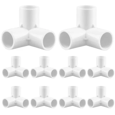 Abbildung von QWORK® 10 Stück 3 Wege Rohrverschraubungen, 20 mm Innendurchmesser (weiß), PVC Kunststoffrohr Eckverbinder, für Gewächshausrahmen