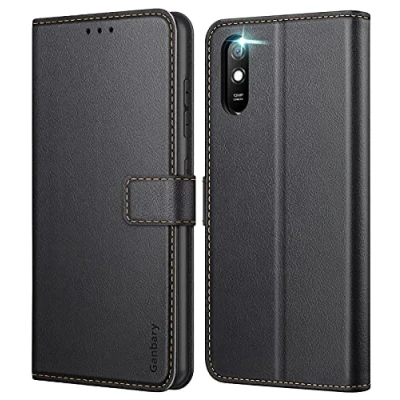 Abbildung von Ganbary Handyhülle für Xiaomi Redmi 9A Hülle, Premium Leder Tasche Flipcase [Kartenschlitzen] [Magnetverschluss] [Standfunktion] kompatibel mit Schutzhülle, Schwarz