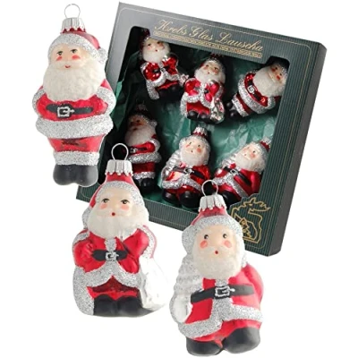 Abbildung von Krebs Glas Lauscha Christbaumschmuck &quot;Weihnachtsmänner, Weihnachtsdeko rot, Christbaumschmuck&quot;, (Set, 6 tlg.), mit silberfarbenem Glitter dekoriert, mundgeblasen