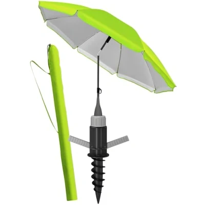 Abbildung von 4smile Sonnenschirm Strand SunnyJoy IN Grün Strandschirm mit Bodenhülse &amp; Schutzhülle als 3 1 SET UV Schutz 50+, windfest stabil Ø 180 cm