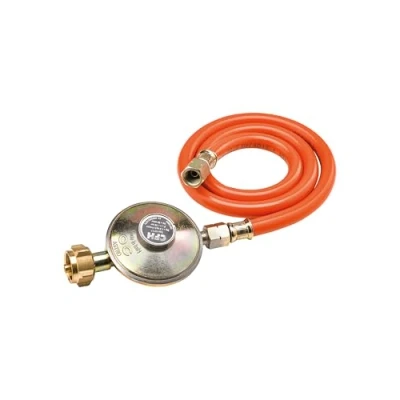 Abbildung von CFH Druckregler Gasflasche mit 80 cm Gasschlauch DRS 452 Gasdruckregler 50 mbar, Eingang G.12 und Ausgang H.4 1/4&quot; gemäß EN 16129, DVGW zertifiziert, Ideal für Gasgrill Camping Kocher