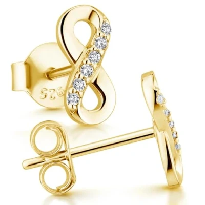 Abbildung von Materia Paar Creolen Damen Unendlichkeit / Infinity Zirkonia SO 410, 925 Sterling Silber, vergoldet