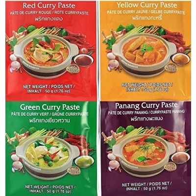 Abbildung von yoaxia ® Marke: 5er Pack [ 5x 50g ] Curry Paste je 1x Rote, Gelbe, Grüne, Panang, Matsaman