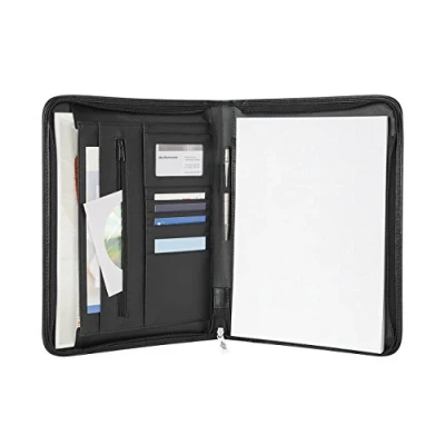 Abbildung von Wedo 5854301 Tagungsmappe Elegance (mit Reißverschluss, Kunstleder, strukturiertes Nylon, viele verschiedene Fächer, Schreibblock, A4) schwarz