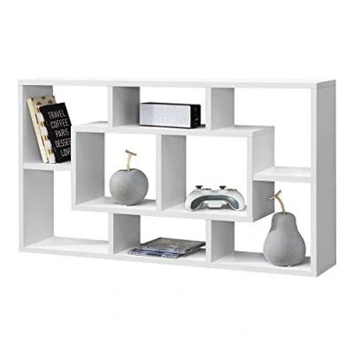 Abbildung von en.casa Wandregal, Saputit Bücherregal 85x16x48cm mit 8 Ablagefächern Weiß