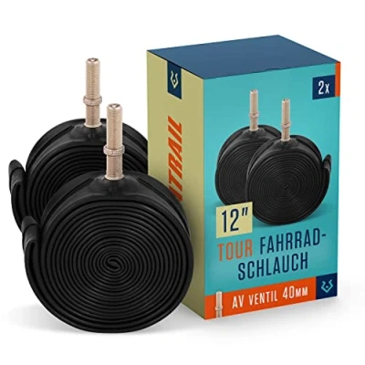Abbildung von Alphatrail Fahrradschlauch Rick 12 Zoll AV Autoventil 2X Set mit Mobilitätsgarantie I Kompatible Fahrradreifen Schwalbe, Continental, Conti, Michelin, Kenda &amp; Maxxis Fahrrad Schlauch