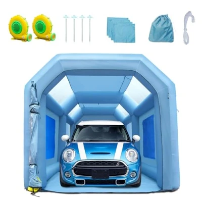 Abbildung von VEVOR Tragbares Aufblasbares Farbzelt für Sprühmalerei 480 + 750 W, 5 x 2,2 2,1 m Sprühschutz Farbkabine DIY Projekte, Hobby Farbautomaten Werkzeug, Blau 210D Oxford Gewebe Auto Lackierkabine