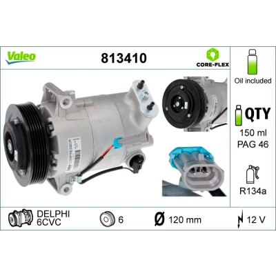 Abbildung von VALEO 813410 Kompressor 6CVC 12 PAG 46 R 134a mit Kompressoröl OPEL: Insignia A Sports Tourer, Astra J Schrägheck