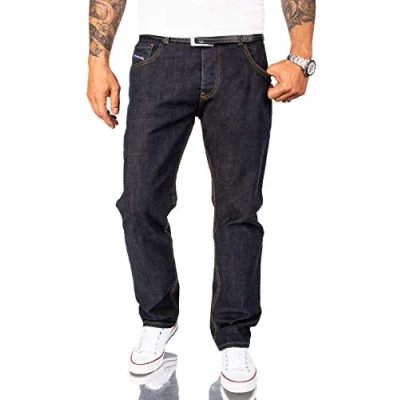 Abbildung von Rock Creek Herren Jeans Hose Comfort Fit Herrenjeans Herrenhose Denim Stonewashed Basic Weites Bein Raw RC 2165 Dunkelblau W33 L30