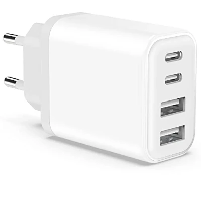 Abbildung von USB C Ladegerät, 40W 4 Port USBC Netzteil Adapter Mehrfach Replacement for iPhone 16 15 14 13 12 11 Pro Max SE 2020 XS XR, Pad, Galaxy, Schnellladegerät Handy Stecker Charger Ladestecker Ladeadapter