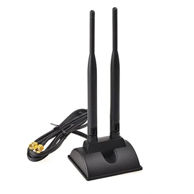 Abbildung von A23D Dual Band WiFi Antenne 2,4 GHz/5,8 GHz 2X 6 dBi SMA Kabel Stecker Verlängerungskabel 3m mit Magnet Standfuss