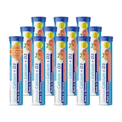 Abbildung von Calcium + Vitamin D3 Brausetabletten 12x20 Stk. Orangen Grapefruit Geschmack 500 mg Kalzium, 2,5 μg T&amp;D Pharma German Made in Germany