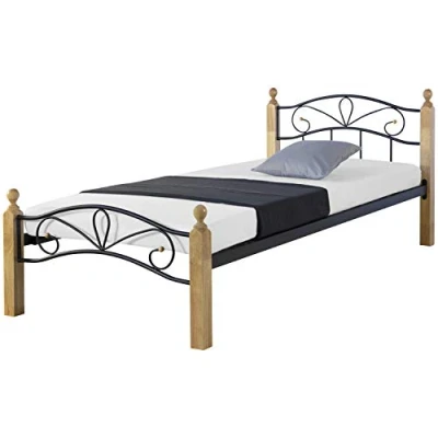 Abbildung von Homestyle4u 1956, Metallbett 90x200 Bettgestell Mit Lattenrost, Schwarz Natur