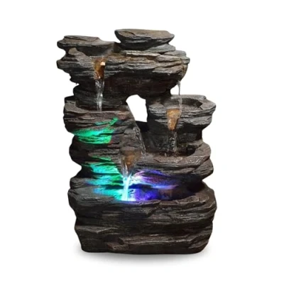 Abbildung von Zen’Light Zimmerbrunnen Pietra Steinoptik aus Kunstharz mit Bunten Lichteffekten Moderne Zen Deko, Meditation &amp; Entspannung Glücksbringer H35cm