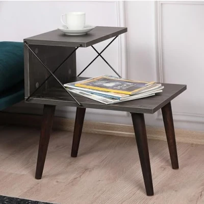 Abbildung von [en.casa] Beistelltisch Bergen Sofatisch mit Ablagen Dekotisch Couchtisch aus Holz Wohnzimmertisch 4 Beinen Kaffeetisch 50x40x55cm Anthrazit
