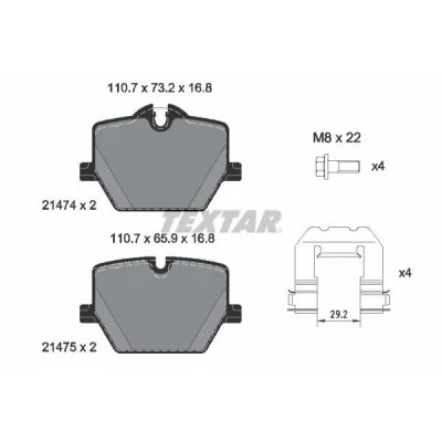 Abbildung von TEXTAR 2147401 Bremsbelagsatz für Verschleißwarnanzeiger vorbereitet mit Bremssattelschrauben Zubehör BMW: 3 Touring, Limousine, 2 Coupe