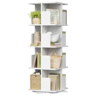 Abbildung von EUGAD drehbares Bücherregal Raumteiler Standregal Drehregal Büroregal Dekoregal 360 frei drehbar mit 4 Ebenen MDF Weiß 40x129x40cm 0040SHG