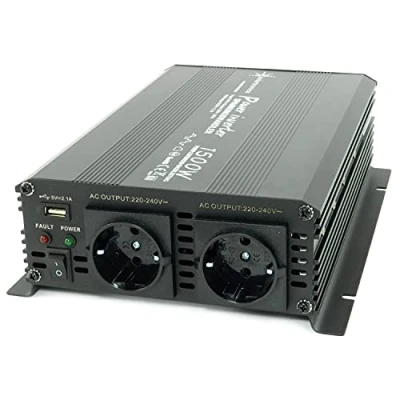 Abbildung von SOLARTRONICS NM1500 Spannungswandler 24V 230V modifizierter Sinus 1500W 3000W Spitzenleistung Wechselrichter auf Stromwandler mit Schuko &amp; USB Anschluss Solar Inverter Umwandler