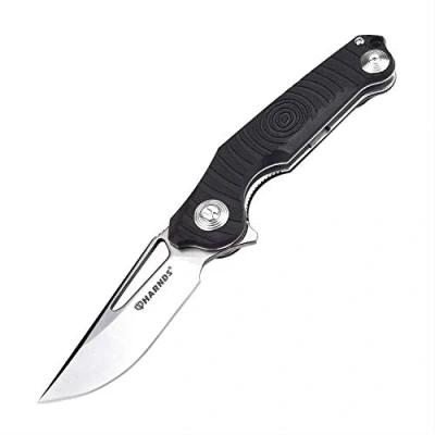 Abbildung von Harnds Time Scharfes Taschenmesser Einhandmesser Outdoor Survival Messer with 14C28N Klinge and G10 Griff (Schwarz)