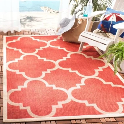 Abbildung von SAFAVIEH Spalier Teppich für Drinnen &amp; Draussen Courtyard Collection, Kurzer Flor, Rot, 160 X 231 cm