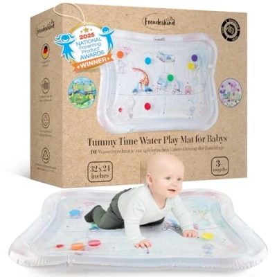 Abbildung von TummyTime Wassermatte XXL by Freudeskind, Baby Wasserspielmatte, 100% Phtalate &amp; BPA frei ab 0, 3, 6, oder 9 bis 24 Monate, Sensorische Montessori Spielmatte, Babyspielzeug Bauchlage