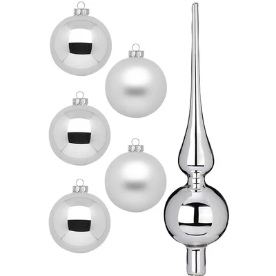 Abbildung von MAGIC by Inge Weihnachtsbaumkugel &quot;Frosty Silver, Weihnachtsdeko, Christbaumschmuck&quot;, (Set, 46 St.), Christbaumkugeln aus Glas, 45 Kugeln Ø ca. 4 6 cm, inkl. Spitze 28 cm