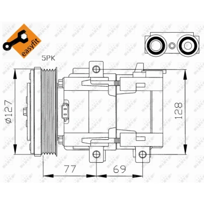 Abbildung von NRF 32061 Kompressor FS10 170 12 PAG 46 mit Kompressoröl, Dichtring EASY FIT FORD: MONDEO 2, 1 Stufenheck