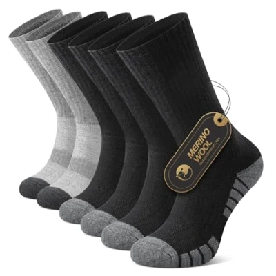 Abbildung von FALARY Merino Socken Wandersocken Herren 43 46 Damen Warme Thermo Outdoor Trekkingsocken, Merinowolle Sportsocken Laufsocken Funktionssocken Mehrfarbig Schwarz Grau 3 Paar
