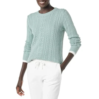 Abbildung von Amazon Essentials Damen Fisherman Cable Langarm Pullover mit Rundhalsausschnitt (in Übergröße erhältlich), Salbeigrün Meliert, XL Große Größen
