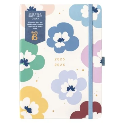 Abbildung von Busy B Diary A5 Mid Year Academic Life Weekly Journal Aug &#039;25 &#039;26 Floral Print Cover Planner with Dual Schedules, Calendar, Pen Loop, Pockets &amp; Elastic Closure