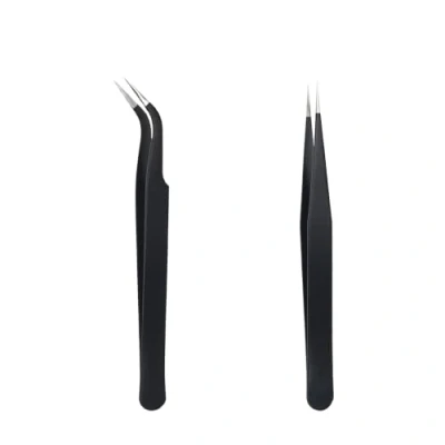 Abbildung von 2 Stück Wimpern Pinzette, Wimpernpinzette Set aus Edelstahl, Gerade Pinzette und Gebogene Pinzetten, Professionelle Wimpern, für Wimpernverlängerungen