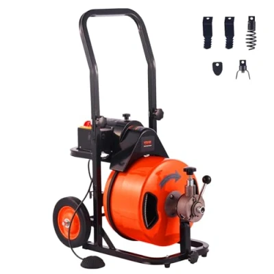 Abbildung von VEVOR Abflussreiniger Elektrische Rohrreinigung 220V Rohrreiniger 23mx12,7mm StahlKabel Rohrreinigungsspirale 1500U/min Leerlaufdrehzahl