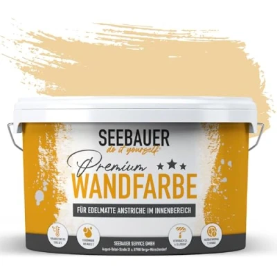 Abbildung von SEEBAUER diy Wandfarbe Beige 10L für Innen (No. 414 Honey Bee) Edelmatte cremebeige Innenfarbe Beigetöne sehr hohe Deckkraft Matt, Abwaschbar und Tropffrei
