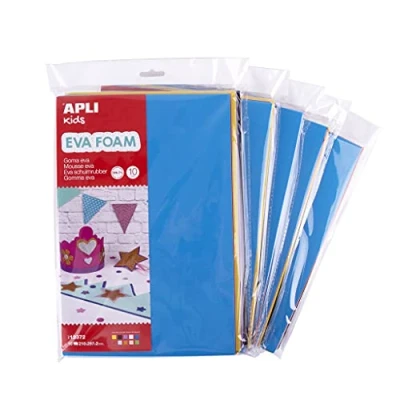 Abbildung von APLI Kids 18963 Packung mit 5 Beuteln aus EVA, mehrfarbig, A4, 210 x 297 2 mm, 50 Blatt, 10 verschiedene Farben